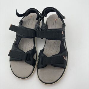 Clarks Unstructured Sports Sandals Step Black Nubuck Memory Foam Size 9